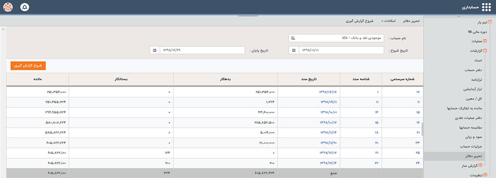 گزارش تحریر دفتر نرم افزار حسابداری